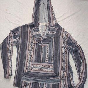 WALLFLOWER PULLOVER BOHO HOODIE LIGHTWEIGHT PASTEL STRIPES AND GEOMETRIC SIZE M